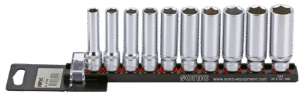 3/8" DRIVE DEEP FLANK SOCKET SET ON RAIL, 6PT. 10-PCS