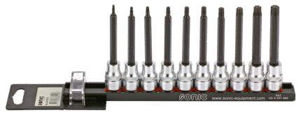 3/8" TX BIT SOCKET SET ON RAIL, 10PCS.