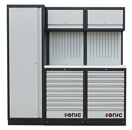 SONIC SONIC MSS 26" SIDE LOCKER, 18 DRAWERS WITH STAINLESS STEEL TOP BLADE, PLUS HANGER BOARD AND CUPBOARD