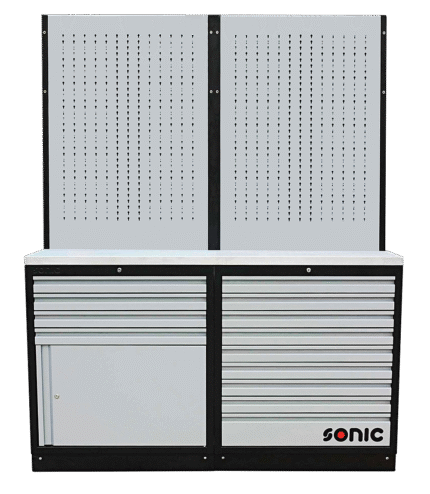 SONIC MSS 34" 9 DRAWERS WITH STAINLESS STEEL TOP BLADE, CABINET WITH DOOR AND HANGER BOARD