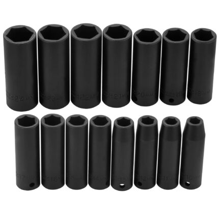 1/2 in. Drive 6-Point Metric Deep Impact Socket Set (15 pc.)