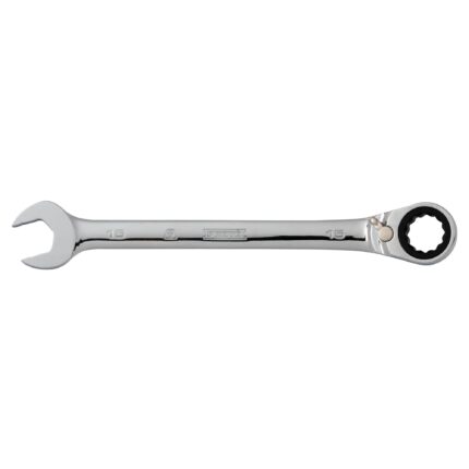 15mm 12-Point Full Polish Reversible Combination Ratchet Wrench